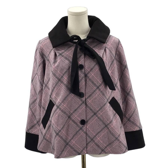 UNIQUE VINTAGE XS pink plaid collar 3/4 sleeve retro pinup coat jacket NWT B62 - Picture 2 of 5